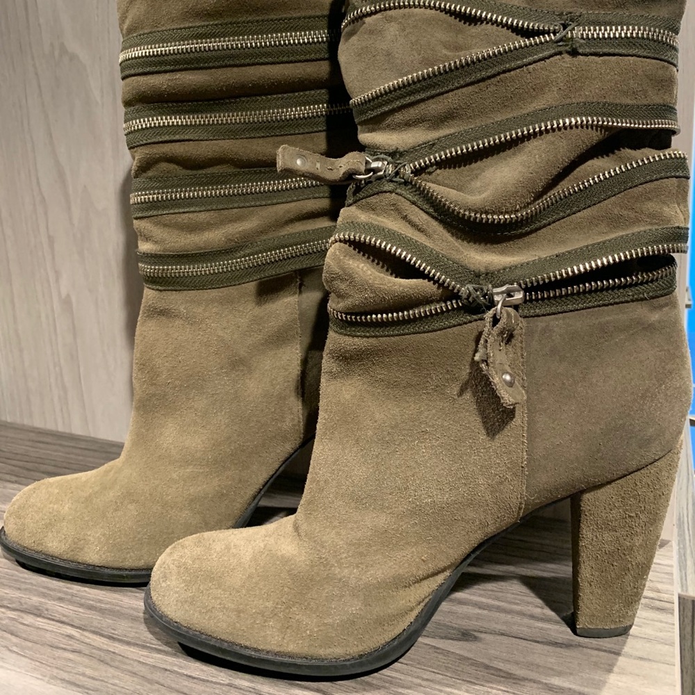 Sage green suede booties
